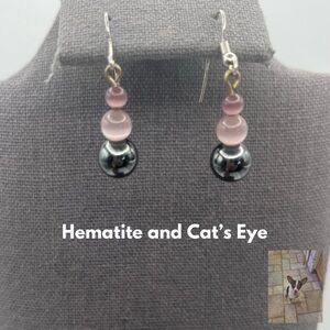 Hematite and Cat’s Eye Pierced Earrings